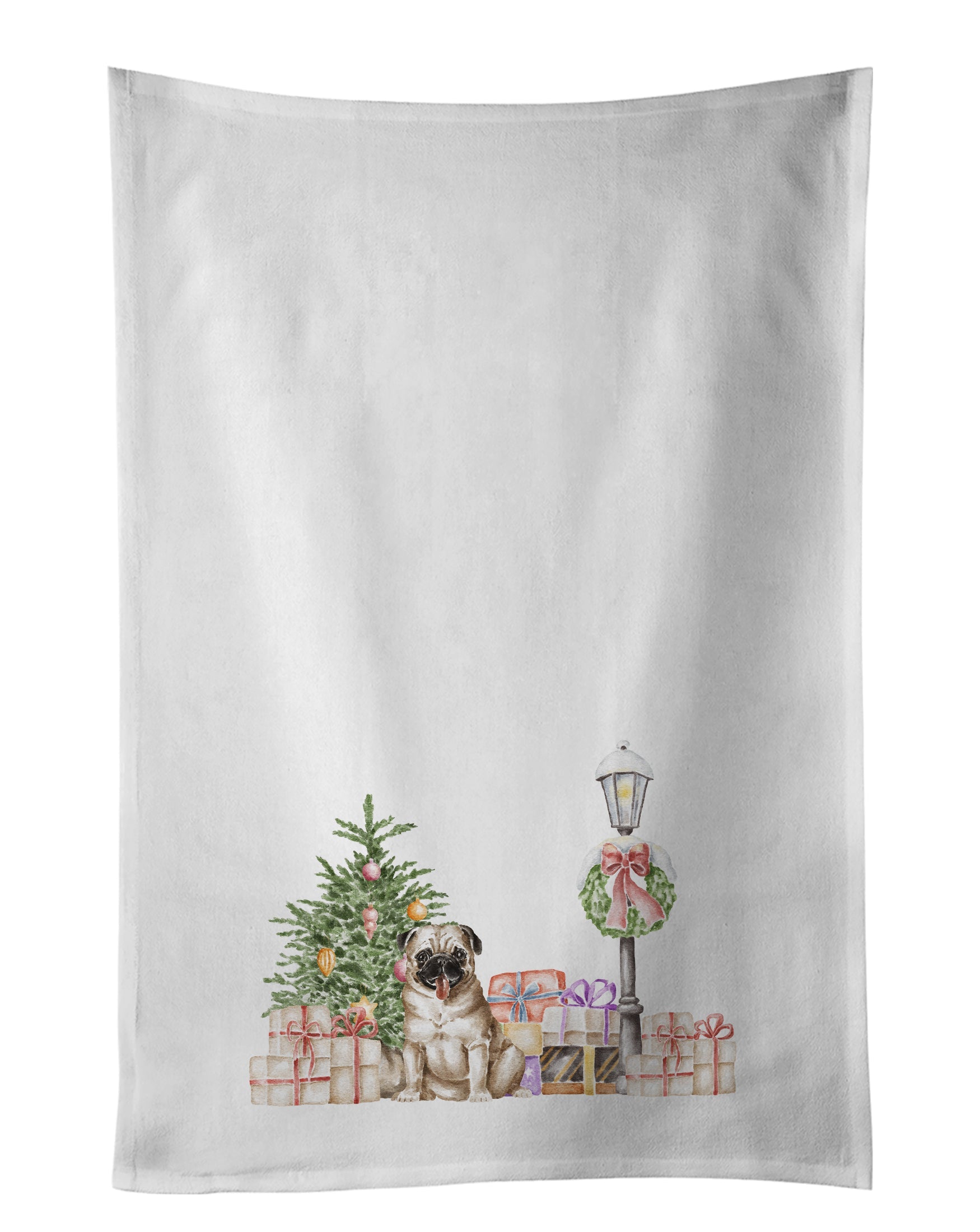 Pug Fawn with Christmas Wonderland Kitchen Towel Set of 2-0