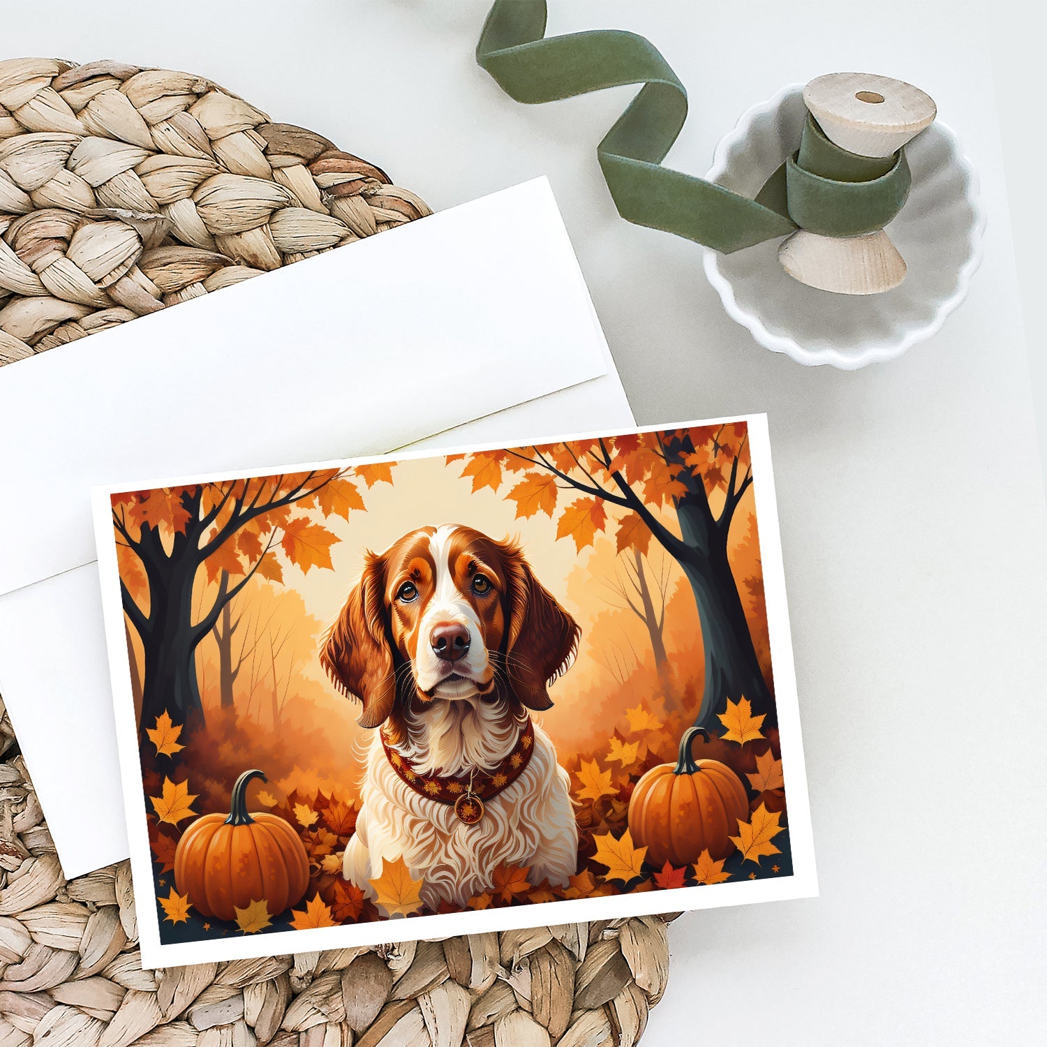 Brittany Spaniel Fall Greeting Cards Pack of 8-1