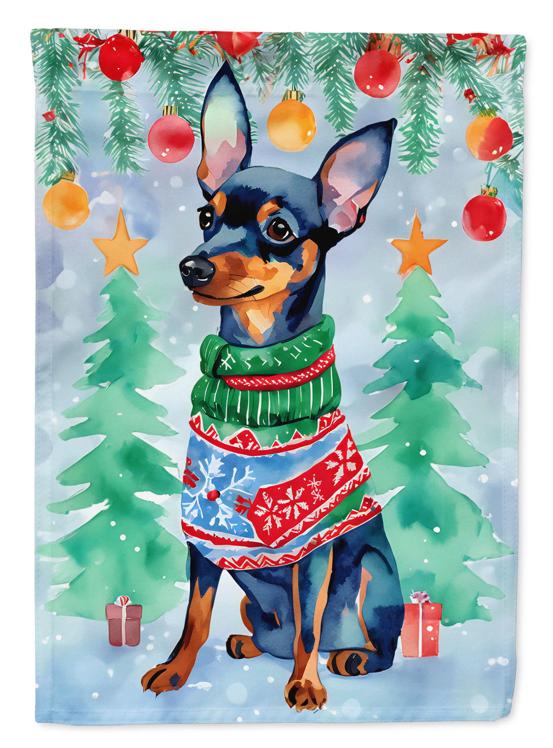 Miniature Pinscher Christmas House Flag-0