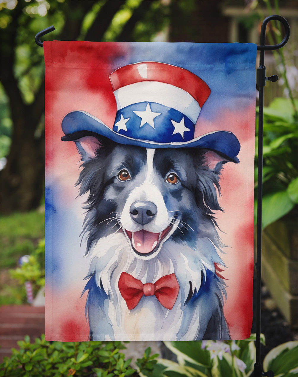 Border Collie Patriotic American Garden Flag-2