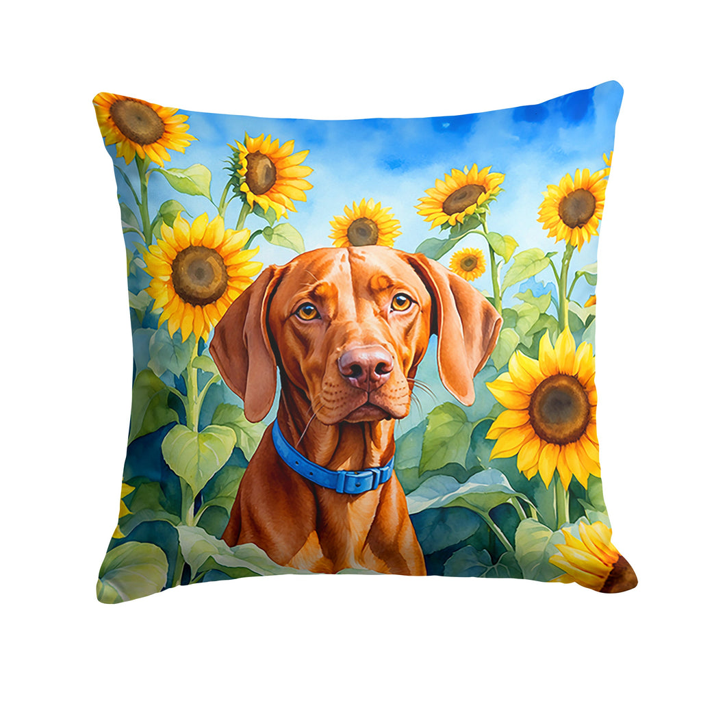 Vizsla in Sunflowers Throw Pillow-0