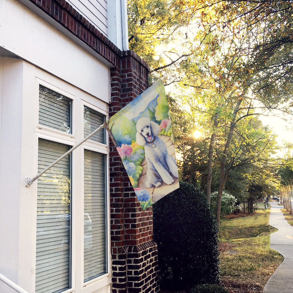 White Poodle Spring Path House Flag-1