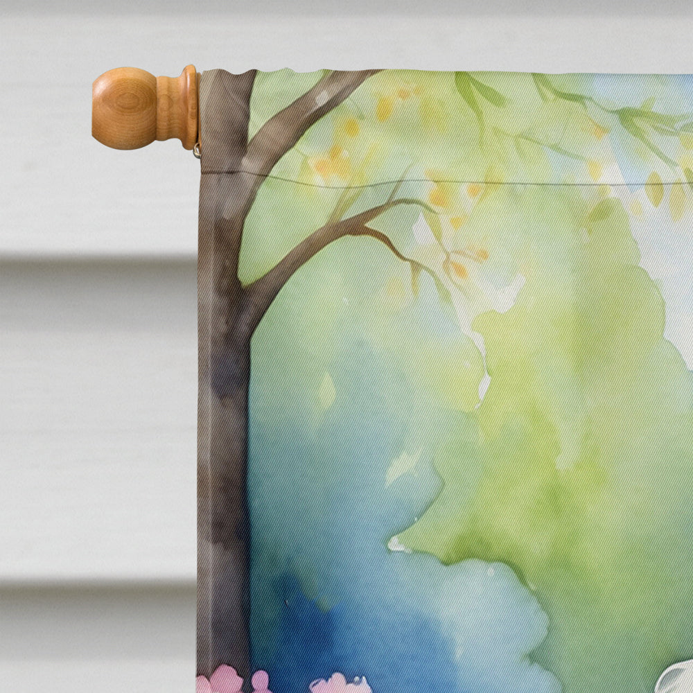 White Poodle Spring Path House Flag-2