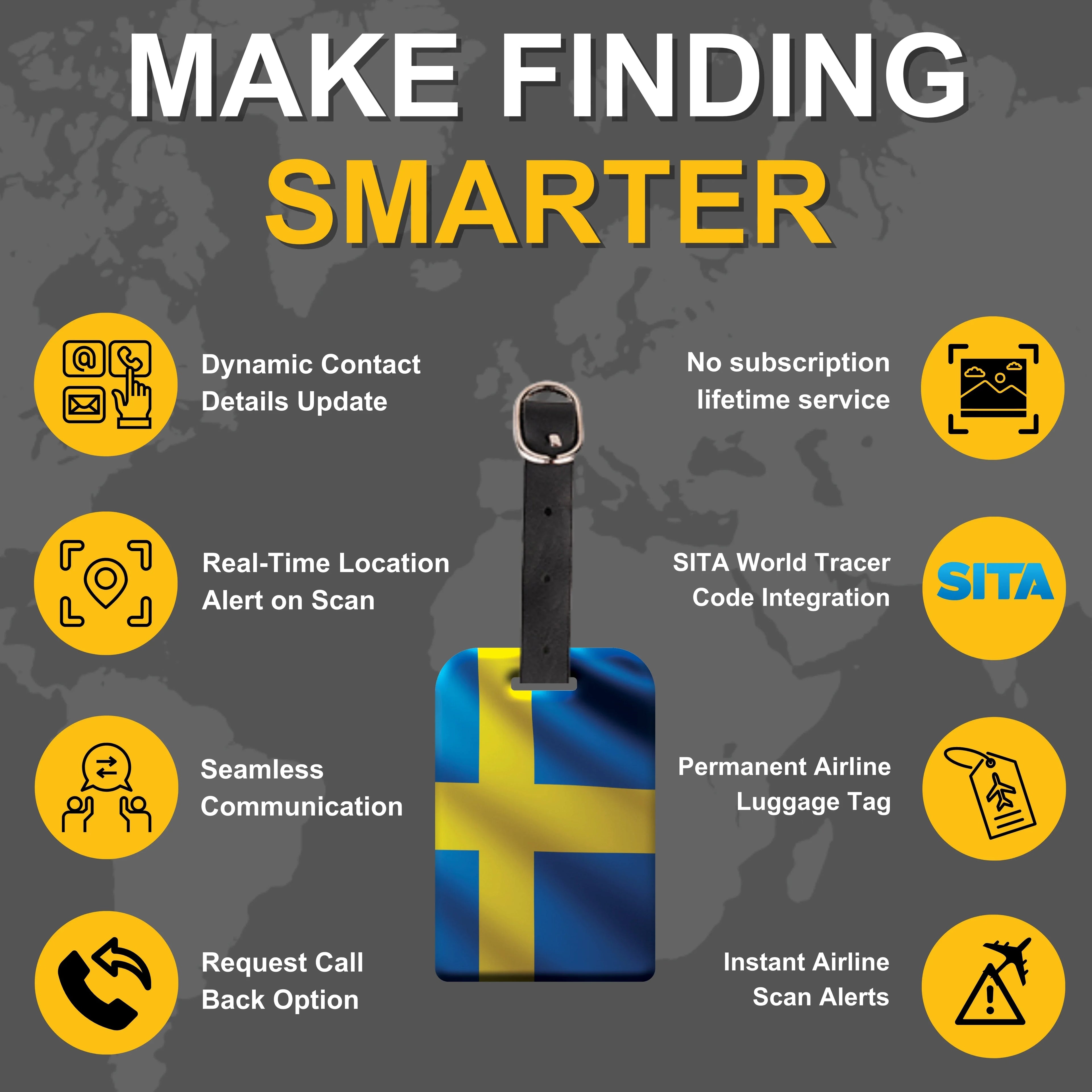Smart Bag Security Tag - Sweden Flag [Pack 2]